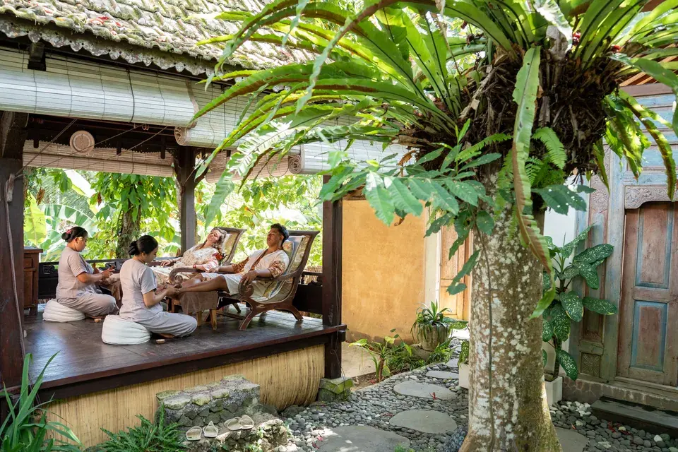 Darshana Veda Spa's open-air pavilion in its tropical garden